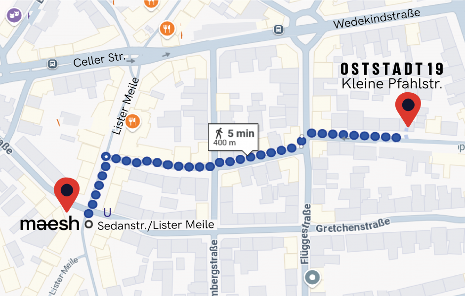Anfahrt auf Google Maps (Link führt zu Google Maps) Karte / Anfahrt zu o19 - Oststadt 19